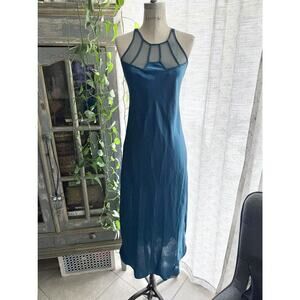 Victorias Secret Gold Label Slip Dress Maxi Side Slit Teal 90s Y2K Satin Fairy S